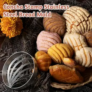 Concha Cutter Mexican Bread Mold, 4 Inch Stainless Steel Concha Stamp for Pan Dulce, Bread & Cookie Embossing Cutter, Cortadora de Pan Conchas for Coffee & Mexican Theme Parties, Kitchen Bakeware, Gadgets & Accessories