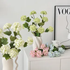 (4 pcs) 3 artificial hydrangea snowball flowers for home decoration, living room display, fake flowers for wedding hall floral arrangements