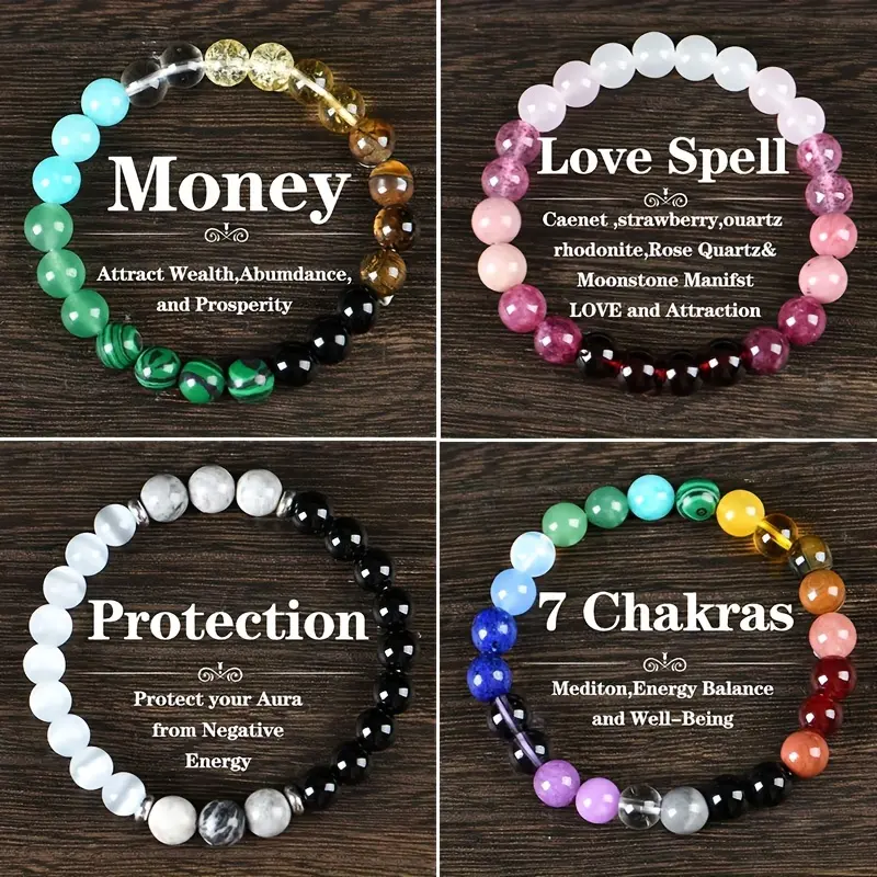 Healing Crystal Stone Bracelets Protection, and Vitality 8mm Natural Gemstone Reiki Yoga Beads Elastic Stretch Bracelet Spiritual Energy Jewelry