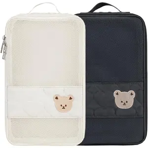 Baby Diaper Bag Organizer Pouches - 2 Pack Waterproof Pod Hanging Diaper Bag Cute Bear Mesh Bag Reusable, Washable or Baby Cloth Diapers