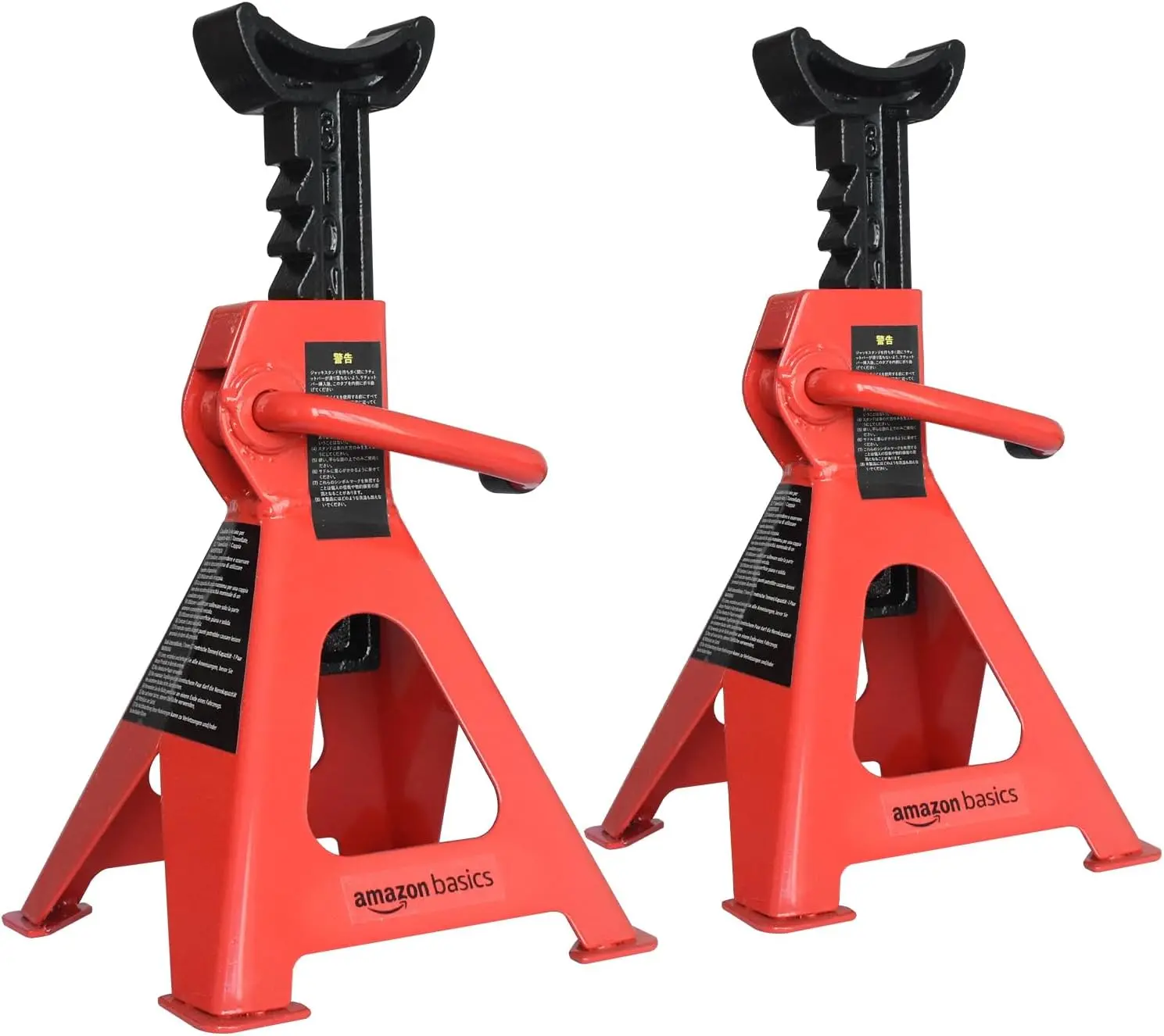 Steel Jack Auto Stands, 3 Ton (2.7 metric Ton) Capacity, Easy to Use, Adjustable Height, 6,000 lb, 1 Pair, Black and Red