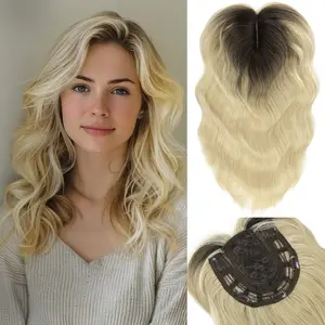 Hair Topper, Wavy Hair Toppers for Women 12inch Natural Looking Hairpiece with Wispy Bangs, Volume Booster Wiglet for Full Coverage, Quick Styling for Party/Date Night/Social/Content Creators