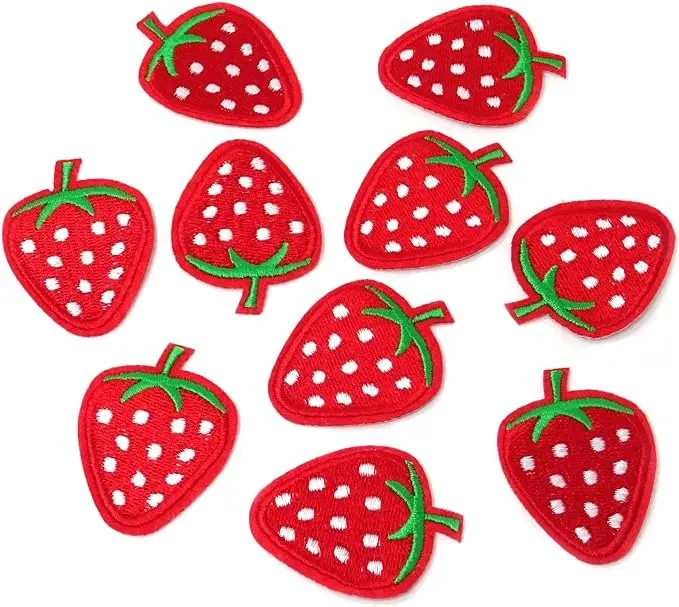10PCS Cute Red Strawberry Appliques Decorative Patches Embroidered DIY Sew on/Iron on Patches for Shirts, Coats, Jackets, Backpacks, Hats, Jeans