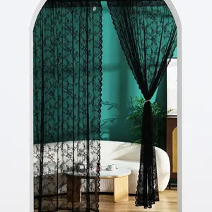 French Pastoral Retro Nordic Lace Sheer Curtains, American Style Voile Window & Door Screen, Home Decorative Sheer Drapes Suitable for Various Occasions, Can Be Used as Photography Background