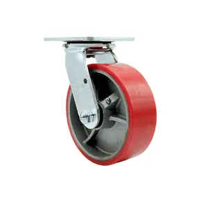 6" Heavy Duty Swivel Caster with Red Polyurethane on Iron Wheel - 1,200 lbs Capacity - Service Caster Brand