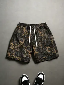 Men's One-Piece Shorts, Beach Vacation Shorts, Lightweight Mesh Fabric, Camo Leopard Print, Casual Loose-Fitting, All Seasons, Athletic Wear Shorts