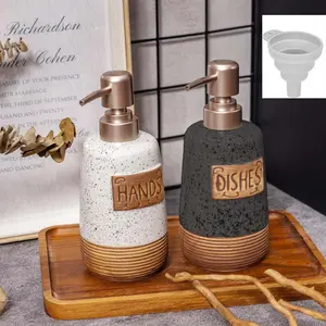 Ceramic Soap Dispenser for Kitchen and Bathroom, Vintage Handmade Lotion Pump Bottle, Reusable Dishwashing and Hand Soap Dispenser, Rustic Style