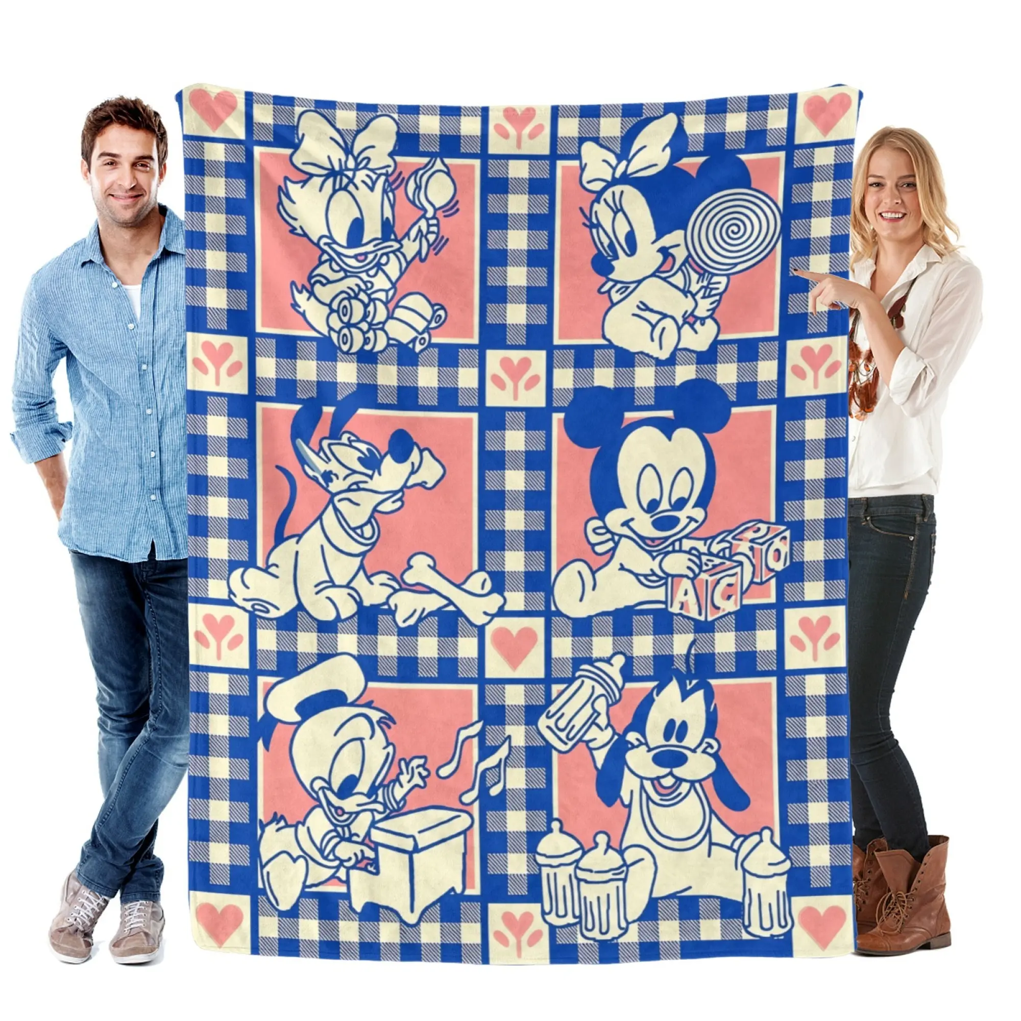 [SummerVibes] DISNEY CLASSIC Baby Mickey & Friends Flannel Blanket, Soft Plaid Cartoon Throw for Nursery, Kids Room & Couch