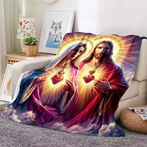 Merciful Jesus Christian God Flannel Art Blanket Throw Sofa Bed Cover Four Season Soft Fluffy Quilt Blanket Flannel Throw Thanksgiving holiday gifts for family, friends and children