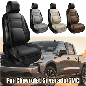 For Chevrolet Silverado GMC Car 2 Front Seat Covers Set, Waterproof Breathable 5 Layer Napa Leather, 2 Piece Car Truck Pickup Seat Protector Sit Cushion Pad Mat with Storage Bag, Comfortable Ergonomic Dual Support for Waist & Legs Pillow
