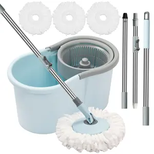Spin Mop and Bucket, Mop and Bucket with Wringer Set for Home, 360 Spinning Mop Bucket Floor Cleaning Tool with 3 Microfiber Mop Replacement Head Refills,50" Extended Handle for Floor Cleaning Home