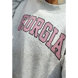 Georgia Embroidered Terry Sweatshirt | Women’s Mock Neck Oversized Pullover | Collegiate Varsity Crew | Cozy Lounge Top