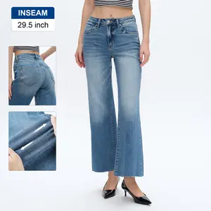 High Rise Wide Leg Blue Washed Vintage Jeans for Daily Life Women's Cotton Denim Bottoms Streetwear Pants Trouser All Seasons  Womenswear  Basic Clothes Fitted Minimalist
