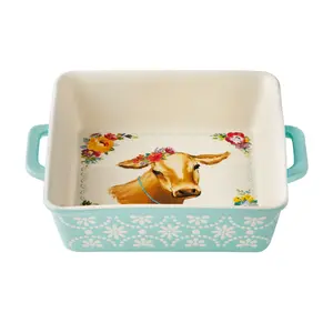 Sweet Romance Cow 8x8 Square Ceramic Baking Dish, 1-Piece Bakeware Classic
