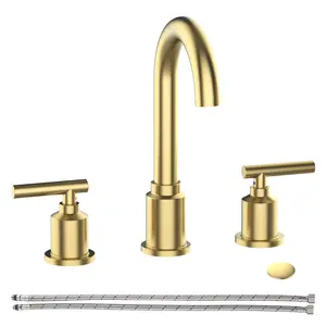 Garvee Brushed Gold Widespread Bathroom Sink Faucet, 8 Inch Modern Bathroom Faucet for 3 Hole Sink with Stainless Steel Pop-up Drain, Stylish and Durable for Your Bathroom
