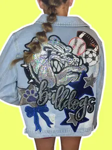 Custom Denim Jacket with Gameday Bobcats Embroidery and Sequin Star Design for Sports Fans
