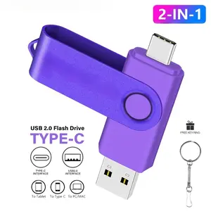2 in 1 Type-C USB Flash Drive 64GB 32GB Real Capacity Memory Stick with Keychain Business Gift for Mobile Phone
