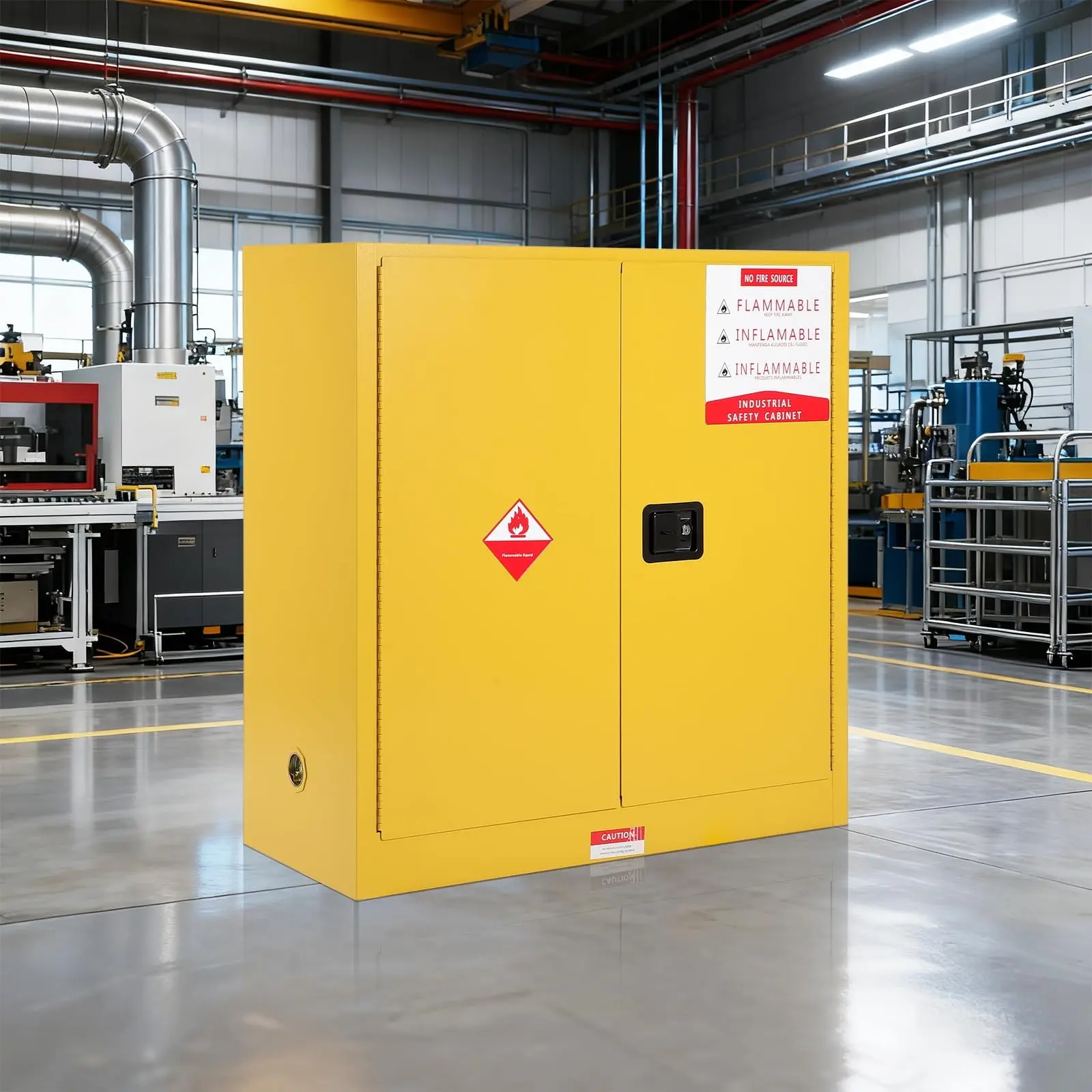 18x43x65in Heavy Duty Steel Hazardous Storage Flammable Cabinets with Spill Containment Tray - Fire Resistant Safety Cabinet for Flammable Liquids with Ventilation Holes & Grounding