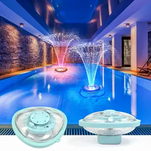 Floating Water Fountain Adjustable Pool Fountain USB Rechargeable Pool Light, LED Fountain Atmosphere Lamp, Bath Tub Light, Fish Tank Projection, 5 Lighting Modes, 4 Spray Heights