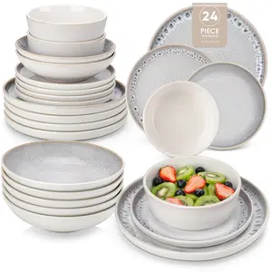 vancasso Stoneware Dinnerware Set – 16/18/24-Piece Plates and Bowls Set for 4/6, Reactive Glaze Mediterranean Style Crockery, Chip-Resistant, Dishwasher & Microwave Safe