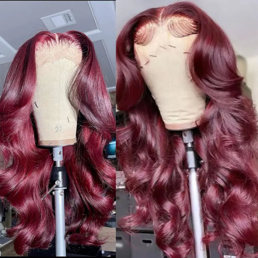 Long Wavy Wine Red Color Hair Wig Body Wave 13x4 Free Part Burgundy Wig for Women 26 Inch Lace Front Wigs Pre Plucked With Baby Hair Natural Hairline Soft Synthetic Fiber Wigs Heat Resistant Fiber Suitable for Daily Party Halloween Use