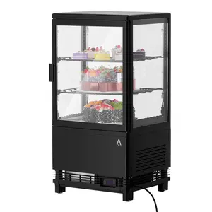 【GARVEE】Countertop Refrigerator, 2.1 Cu.Ft. Pastry Display Case for Bakery with LED, Frost-Free, Sliding Door, Commercial Fridge Display Case for Cafe and Restaurant, Two-Tier Design, Black