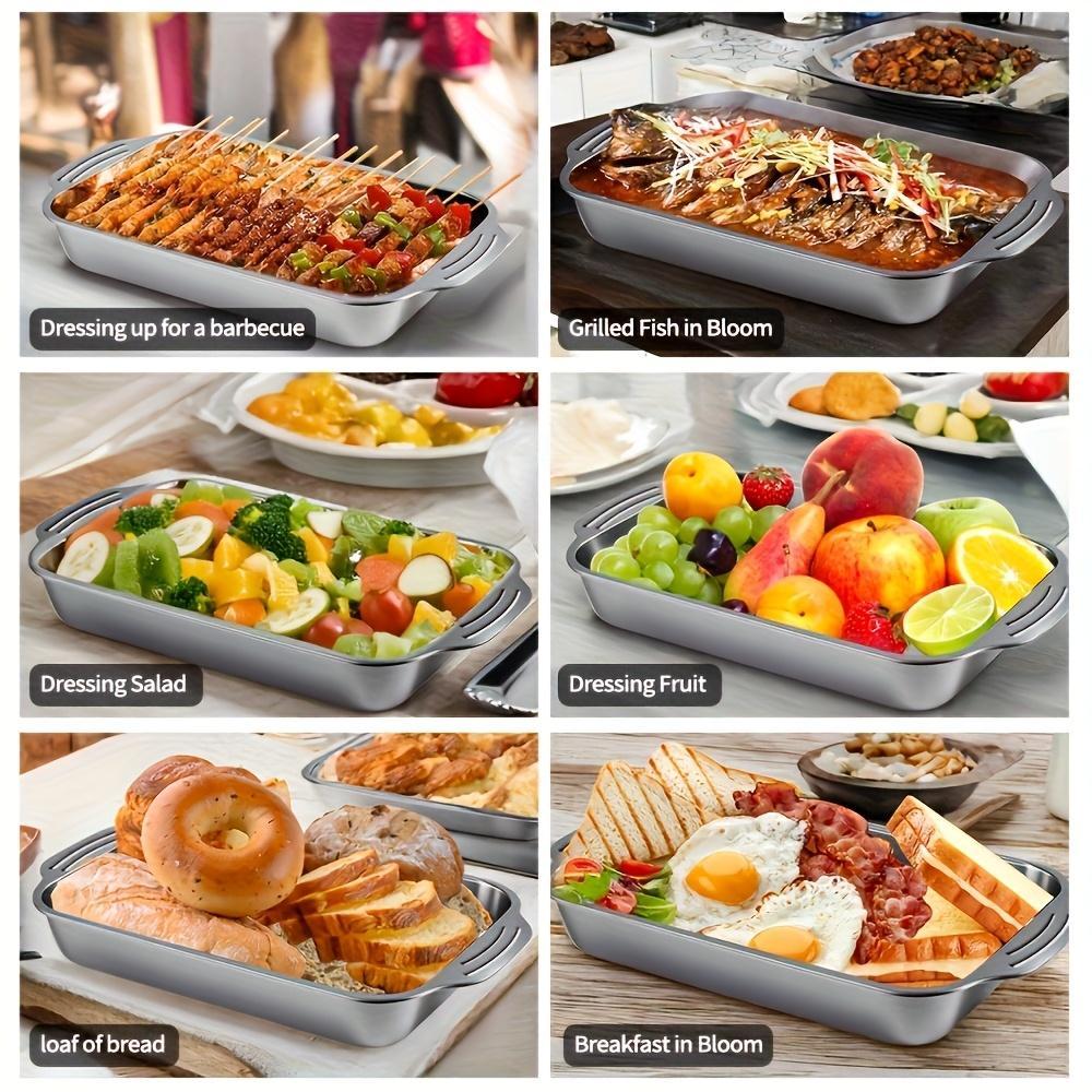 Stainless Steel Bakeware Set (2/4 Pcs), 16x10x3in Extra Large Anti-Stick Thick-Bottomed Deep Long Rectangular Baking Sheets with Lids, Oven-Safe for Desserts, Ideal for Buffet Serving, Mother's Day Gift