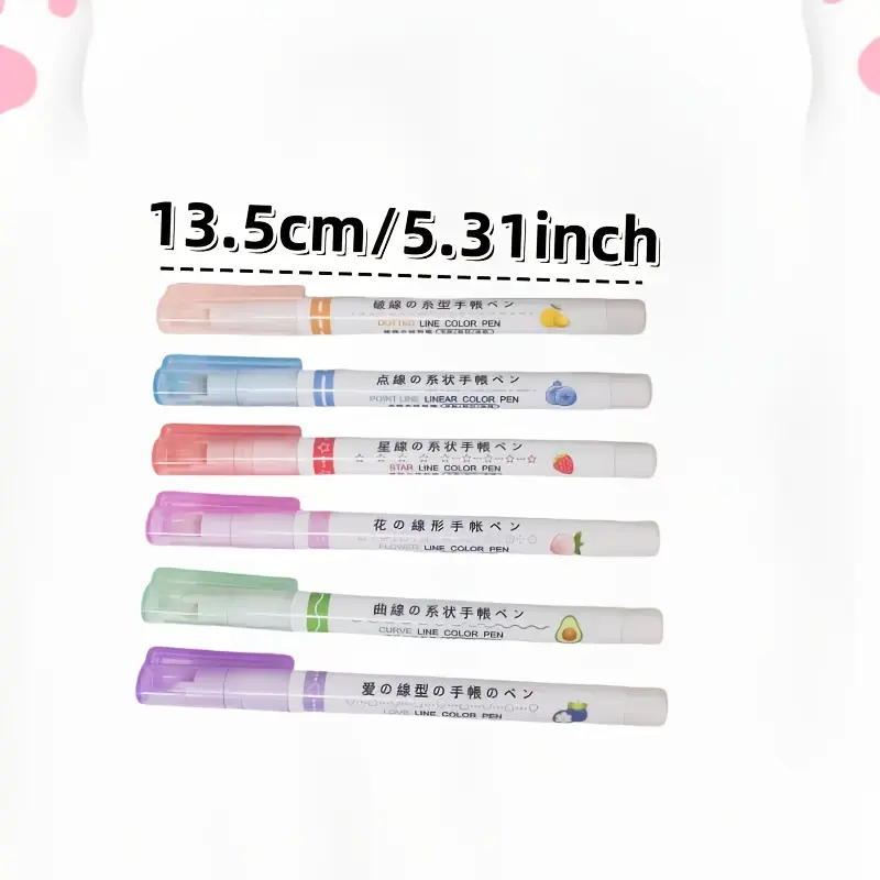 6 sticks of graphic outline pens with various thin lines-light, snap-on pen cap and round pen body-suitable for notes and marks, Multi Colored Pens