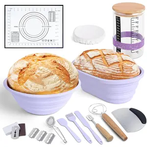Sourdough Starter Kit,9" Round & 10" Oval  Banneton Bread Proofing Basket Set with Reinforced Support,Sourdough Bread Baking Supplies Kit,34oz Sourdough Starter Jar,Baking Mat()