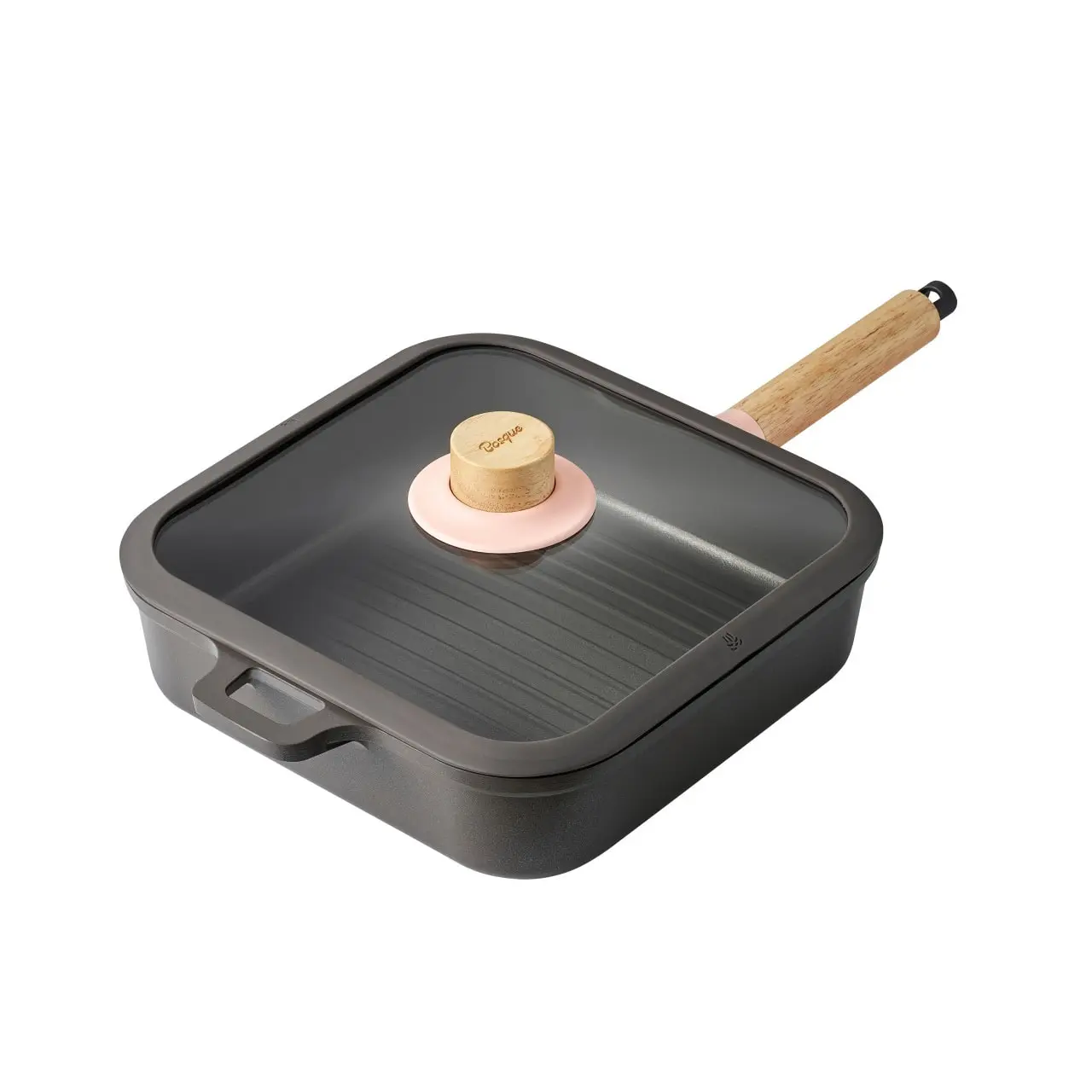 Dr.Hows BOSQUE Nonstick Square Grill Pan with Lid and Oakwood Handle 26cm