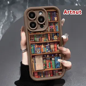 Phone Case for iPhone 16 Pro Max 15 14 Plus 16E 13 12 Mini 11 Promax X XS XR xsmax Cartoon Bookshelf Pattern Silicone TPU Lens Protective Rugged Durable Soft Cover for Girl