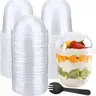 Reusable Clear Transparent Plastic Cups Set with Lids and Spoons, 30-Pack 12 oz Disposable Dessert Cups, Party Supplies, Reusable Cups for Gatherings, Suitable for Weddings, Thanksgiving, Halloween, Christmas Parties and Events
