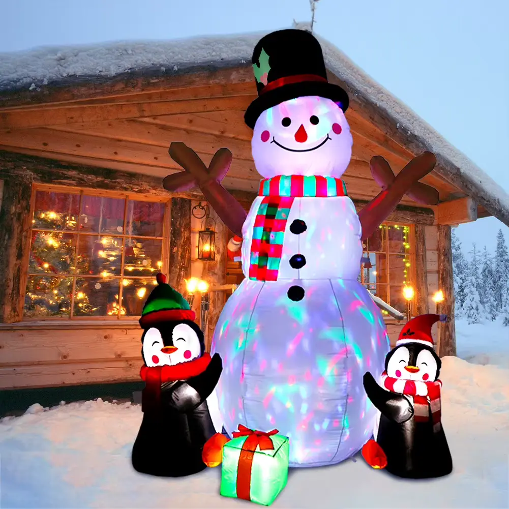 6Ft Christmas Inflatable Snowman Penguin with Rotating LED Lights