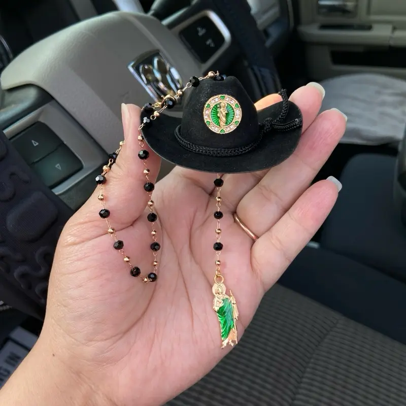 St. Jude Car Blessing Charm. Handmade Protection Gift Decoration, Black Sombrero Car Ornament Car Trinkets