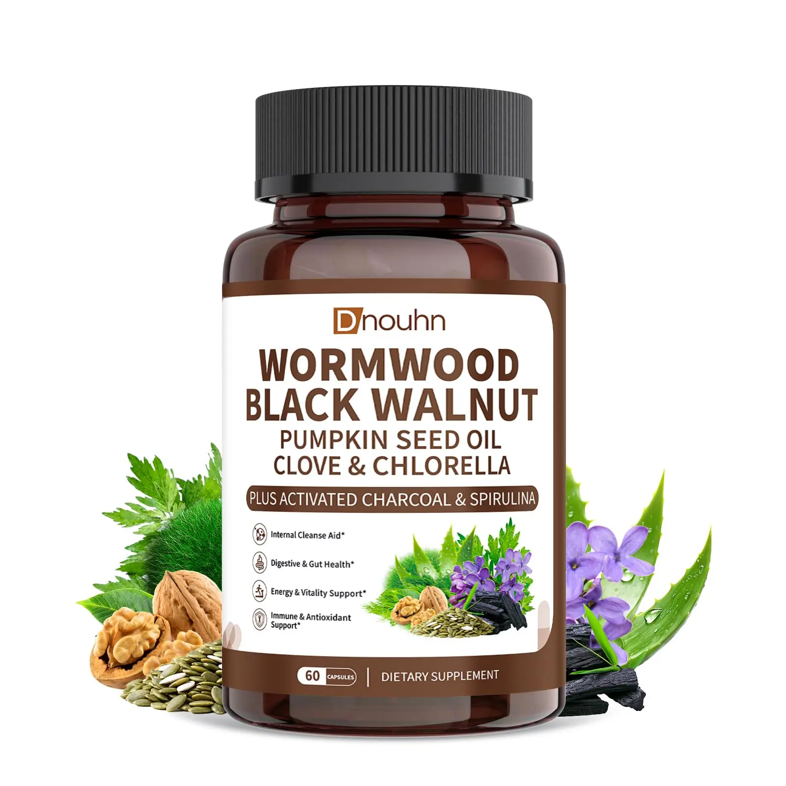 Wormwood Black Walnut Herbal Capsules 60 Count | Plant Based Digestive Wellness Supplement