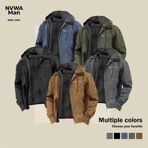 Men's work jacket, fleece lining, warm and windproof workwear, hooded winter jacket, full-zip winter sports jacket Menswear Coats winter outfits men's brown jacket