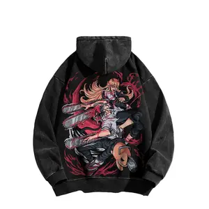 CSM  washed hoodie, fun anime reference hoodie, comic book hoodie, Japanese otaku streetwear, unisex printed top, cool anime clothing gift, CSM fan Christmas outfit.