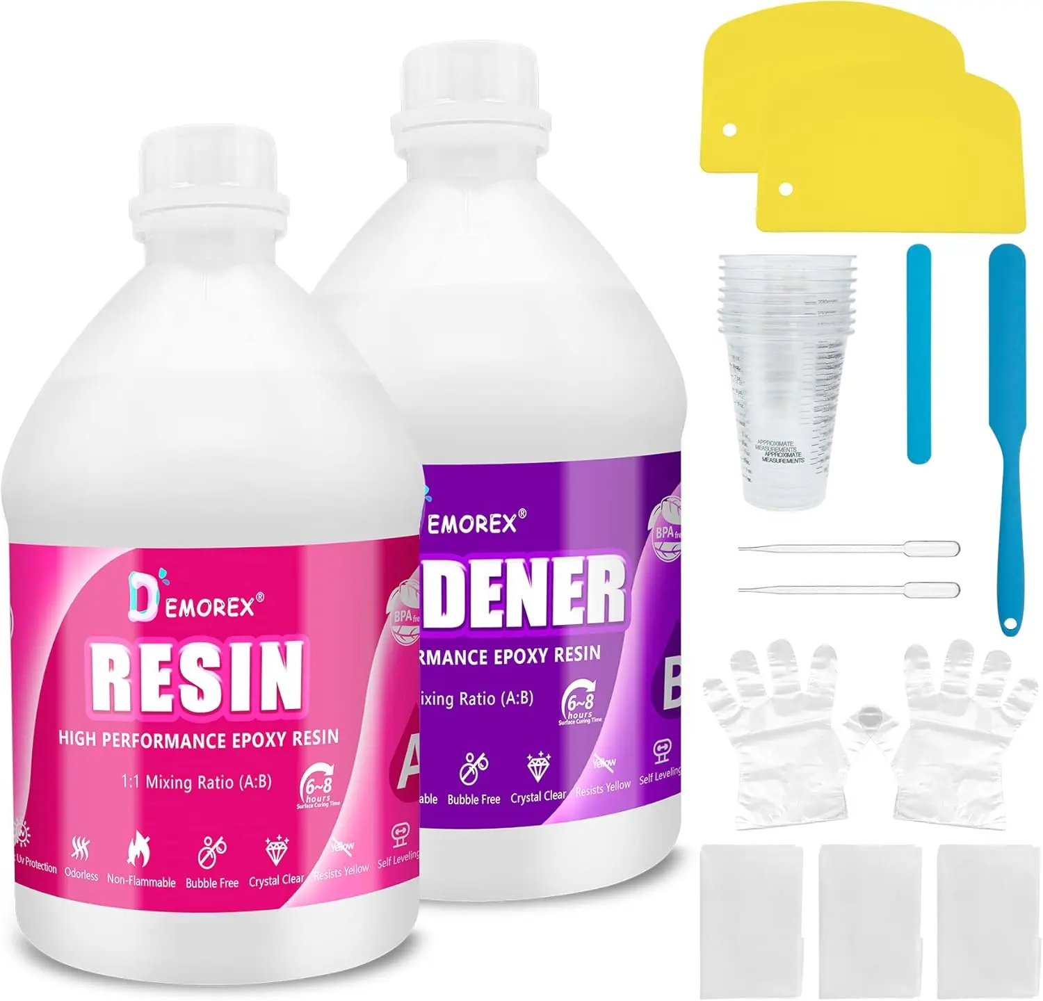 1 Gallon Crystal Clear Epoxy Resin Kit, High Gloss & Bubbles Free Resin Supplies for Art Coating and Casting, Craft DIY, Wood, Tabletop, Bar Top, Molds, River Tables with Cups, Sticks, Gloves candle mold Self Leveling Resists Yellow