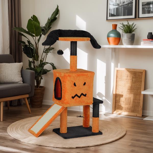 Cat Tree House And Towers For Big Feline Scratching Post Multi-Level Large Kitty Climbing Tower With Curved Perch Cozy Condo Padded Top Bed Kittens Indoor Cats Beige Green，Fashion Accessories Fabric Buddy