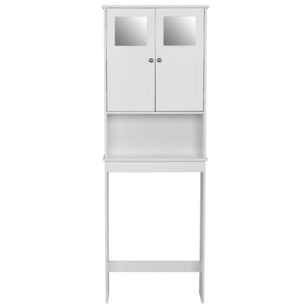 FCH White Double-Door Modern Wall Bathroom Storage Cupboard - Waterproof, Moisture-Proof Wall-Hanging Cabinet with Glass Doors, Bottom Shelf for Toilet Sundries
