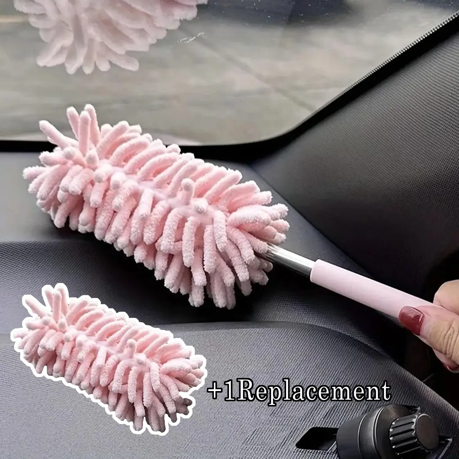 1-Count Retractable Bendable Microfiber Duster Brush with Replacement Head - Polyester Fiber, Easy-to-Operate Tool for Automotive Interior, Household Appliances Cleaning, Car Detailing, Car Care Products