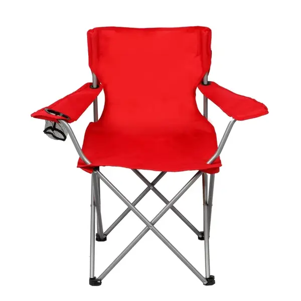 Quad Folding Camping Chair with Cup Holder, Portable Outdoor Lawn Chair, Red