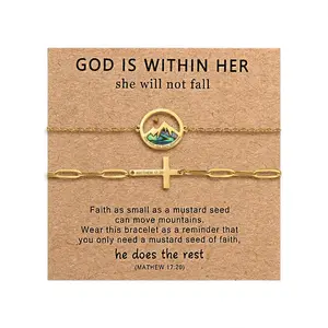 OIDEA Gold Faith-Centered Mustard Seed Wrap Bracelet Set, Engraved with "God Is with Her", Female Christian Faith Jewelry Gift
