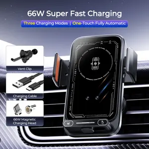 One-Touch Fully Automatic Car Charger, 15W Wireless Charging, 66W Magnetic Charging, Cable Charging, Auto Open & Clamp, 90° Rotation, 200mAh Rechargeable Battery, iPhone Charger, Type-C Charger, Car Accessories, Car Essential, Wireless Mobile Charger