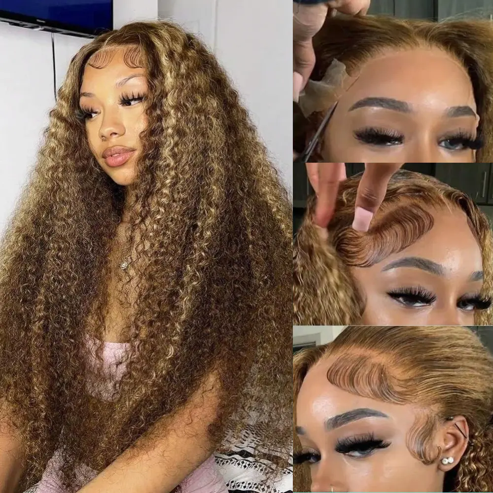 【30‘’=$109】Urody Deep Wave Highlight Ombre Lace Front Wigs Human Hair 13x6 Transparent Deep Curly Wig Wet and Wavy Human Hair Wig