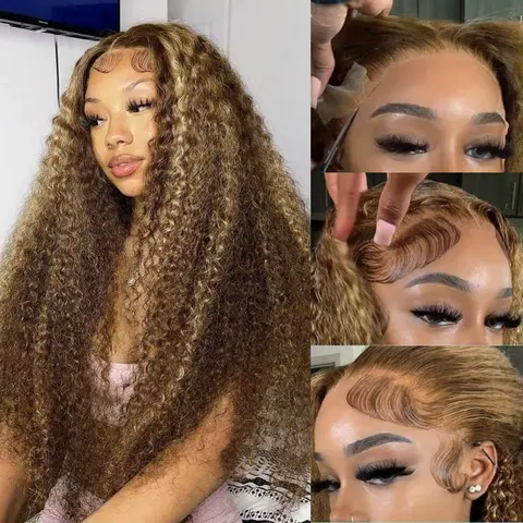 Urody 13x6 Transparent Frontlace Wig, Deep Wave Highlight Ombre Human Hair Wig with Wet and Wavy Style for Middle/Side/High-Pony Looks,sohochic