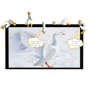 3PCS / 5 PCS Resin Goose Figurine Computer Monitor Decor,Cute Mini Goose Statues for Car Dashboard,Funny Desk/TV/Photo Frame Decorations (White Goose)