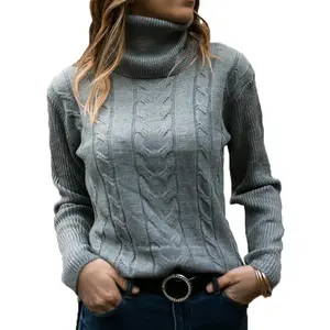 Womens' Turtleneck Long Sleeve Cable Knit Sweaters