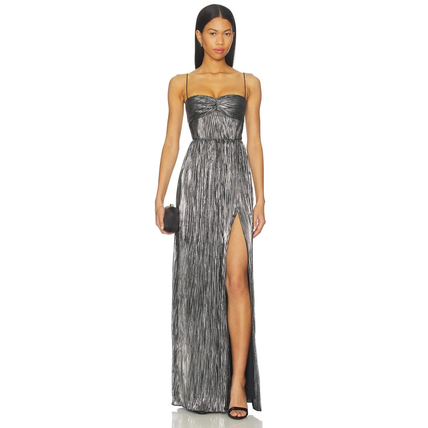 Lovers and Friends Emmy Gown in Silver & Black Metallic