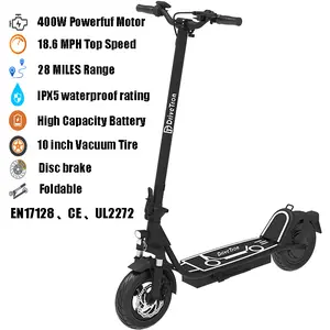 DT01*Long Range Commuter Electric Scooter. 400W motor. 36V10.4Ah. Range of 40 kilometers. 10 inch vacuum tires. IPX5 waterproof rating. EN17128/CE/UL2272 certification. Foldable scooter. electric scooter